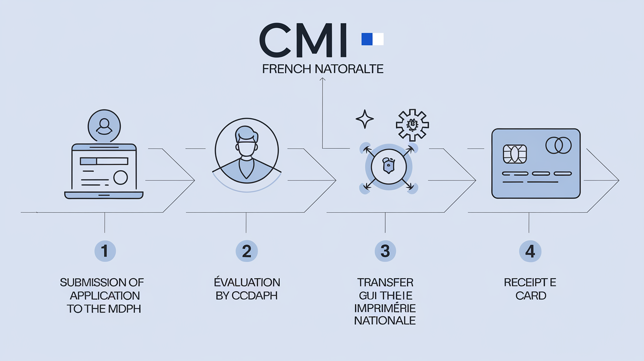 Schéma illustrant les 4 étapes clés du processus de demande CMI